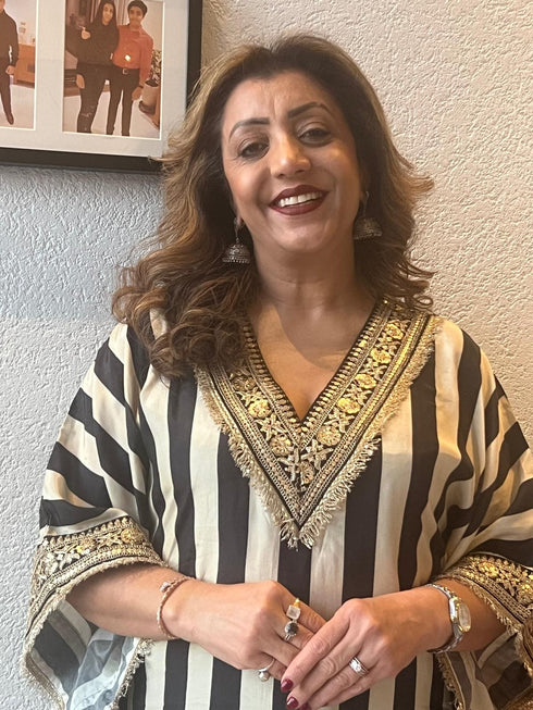(Divyanka Tripathi) Gold Black Striped Kaftan Set